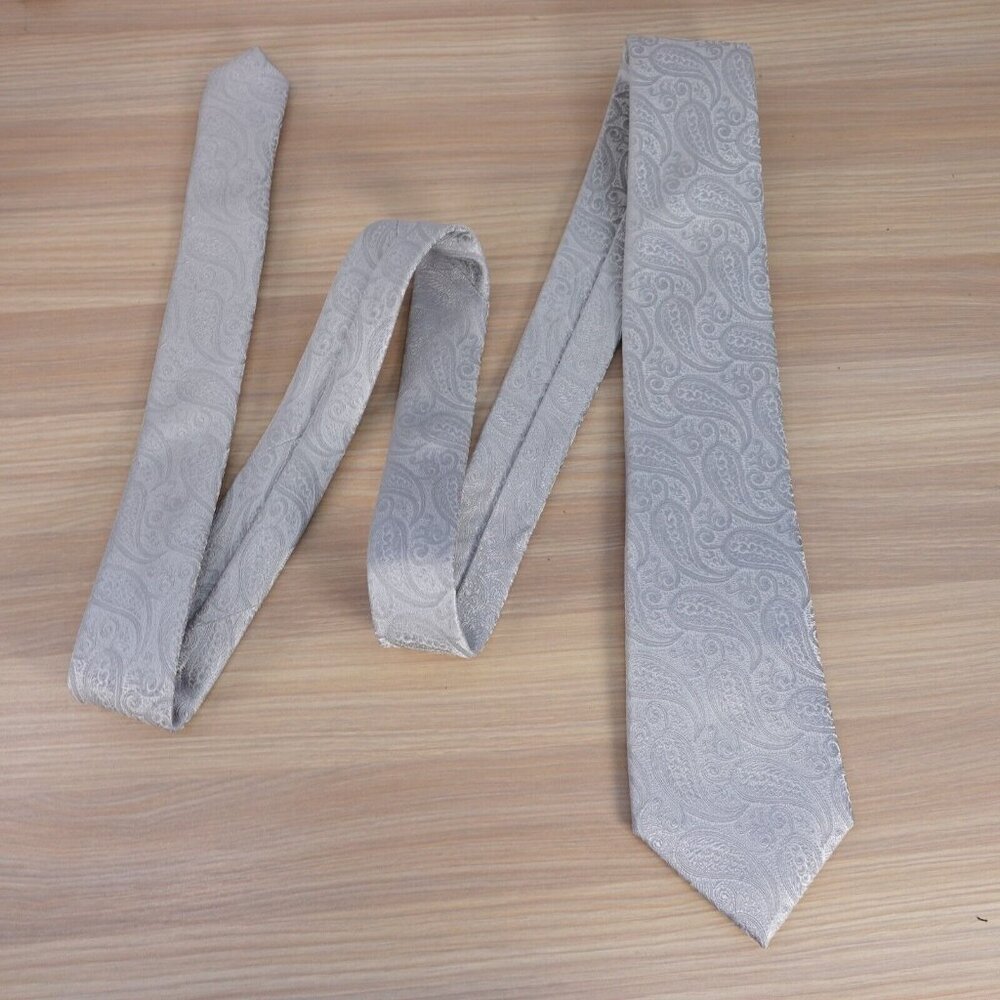 Hawes Curtis Neck Tie Men Silver Paisley Jacquard Silk London Jermyn Street 1913